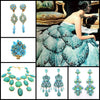 Turquoise Earrings Blue Glass and Crystal Chandelier Pierced by Frangos - The Hirst Collection