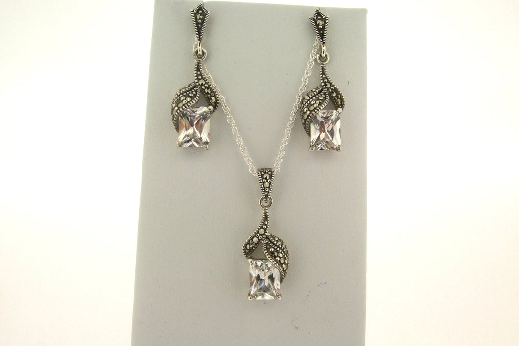 Bridal Earrings Vintage Bride Wedding Silver Marcasite Crystal - The Hirst Collection