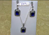 Sapphire Blue Pendant Necklace Silver Marcasite Clear Cubic Zirconia - The Hirst Collection