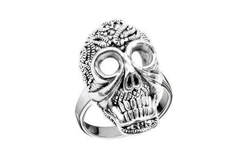 Art Deco Ring Silver Skull Marcasite - The Hirst Collection