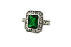 Emerald Green Princess Solitaire Marcasite Silver Ring - The Hirst Collection
