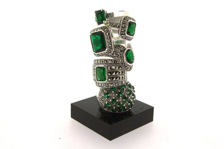 Emerald Green Princess Solitaire Marcasite Silver Ring - The Hirst Collection