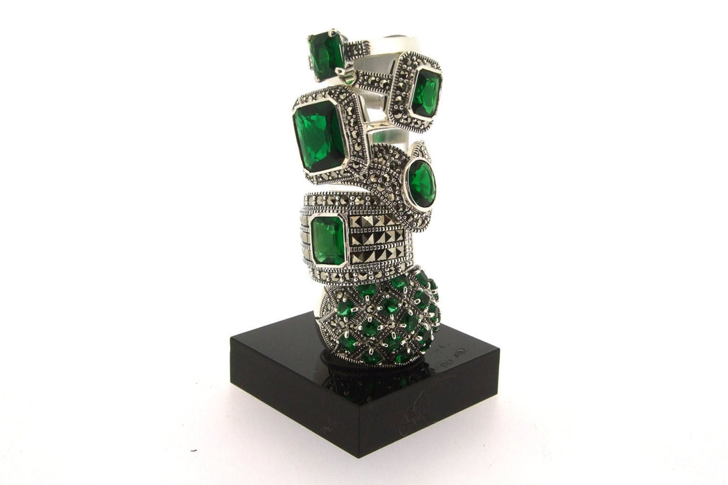 Art Deco Ring Silver Emerald Green Marcasite squares - The Hirst Collection