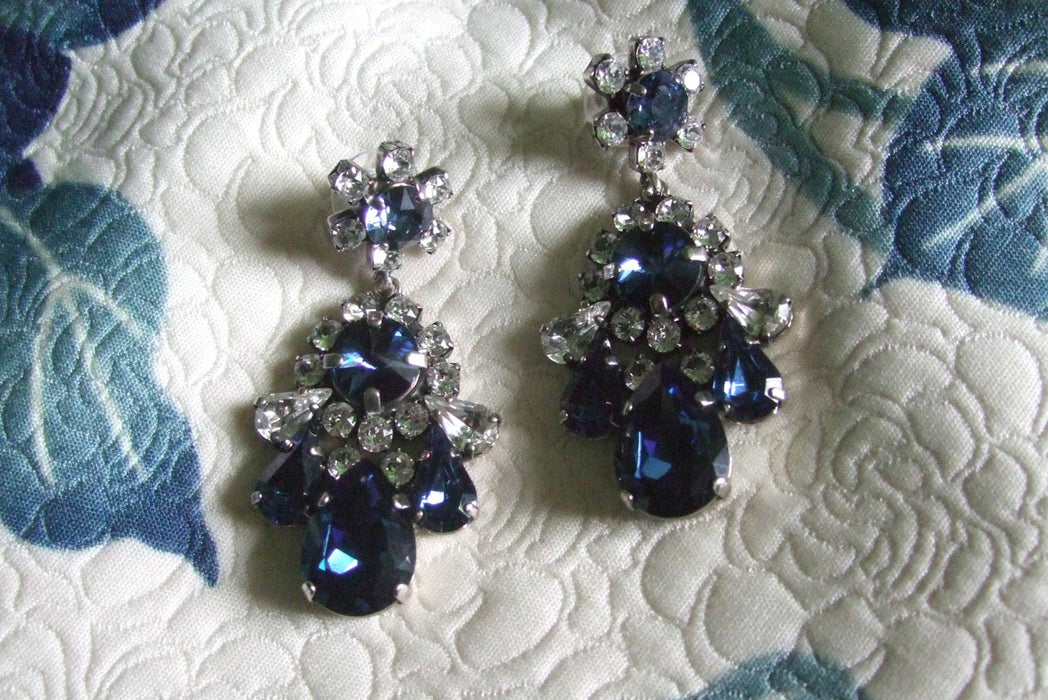 Sapphire Earrings Blue Crystal Statement Chandelier Pierced - The Hirst Collection