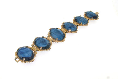 Vintage Blue Bracelet Chunky Agate Effect Glass - The Hirst Collection