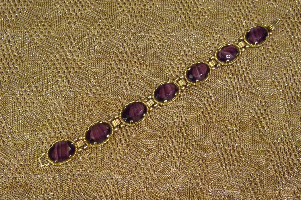 Vintage Purple Bracelet by Sphinx Agate Glass Gold - The Hirst Collection
