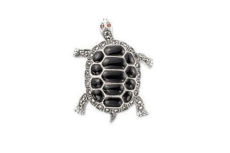 Tortoise Brooch Silver Marcasite Turtle Pendant - The Hirst Collection