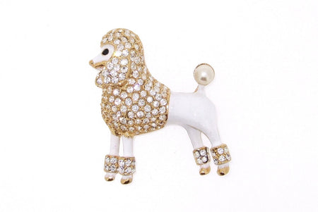 Large White Enamel Poodle Brooch Pin - The Hirst Collection