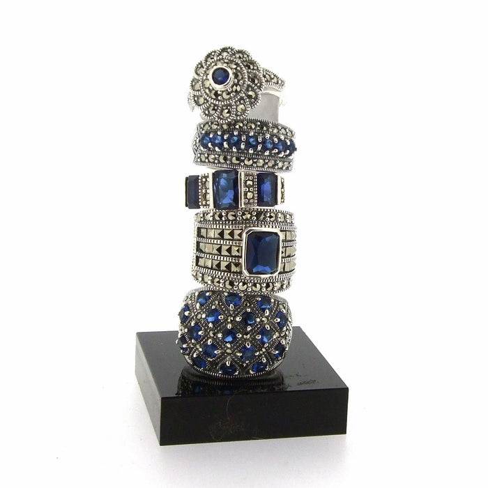 Sapphire Blue Dots ring with  Silver Marcasite - The Hirst Collection