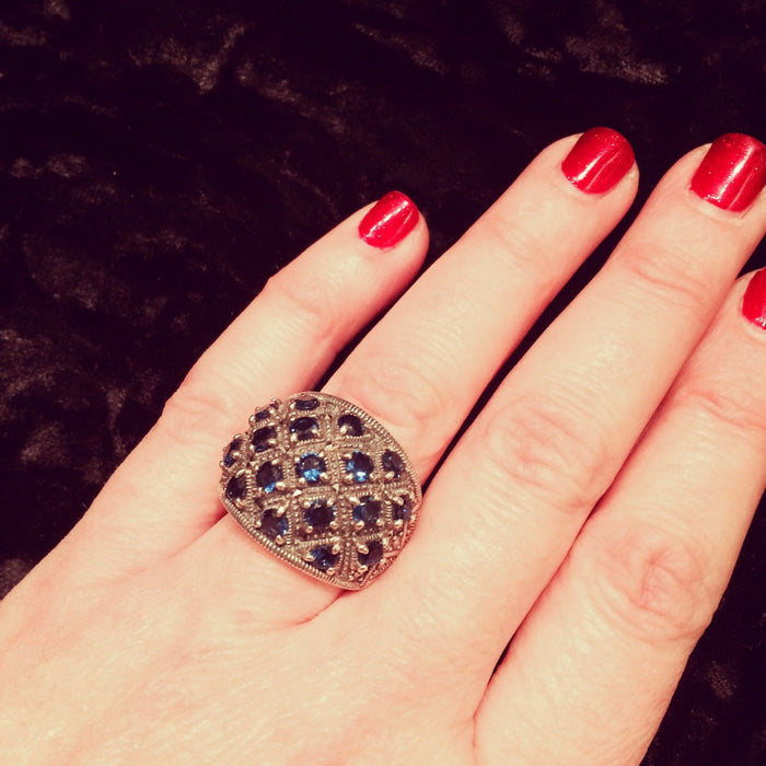 Sapphire Blue Dots ring with  Silver Marcasite - The Hirst Collection