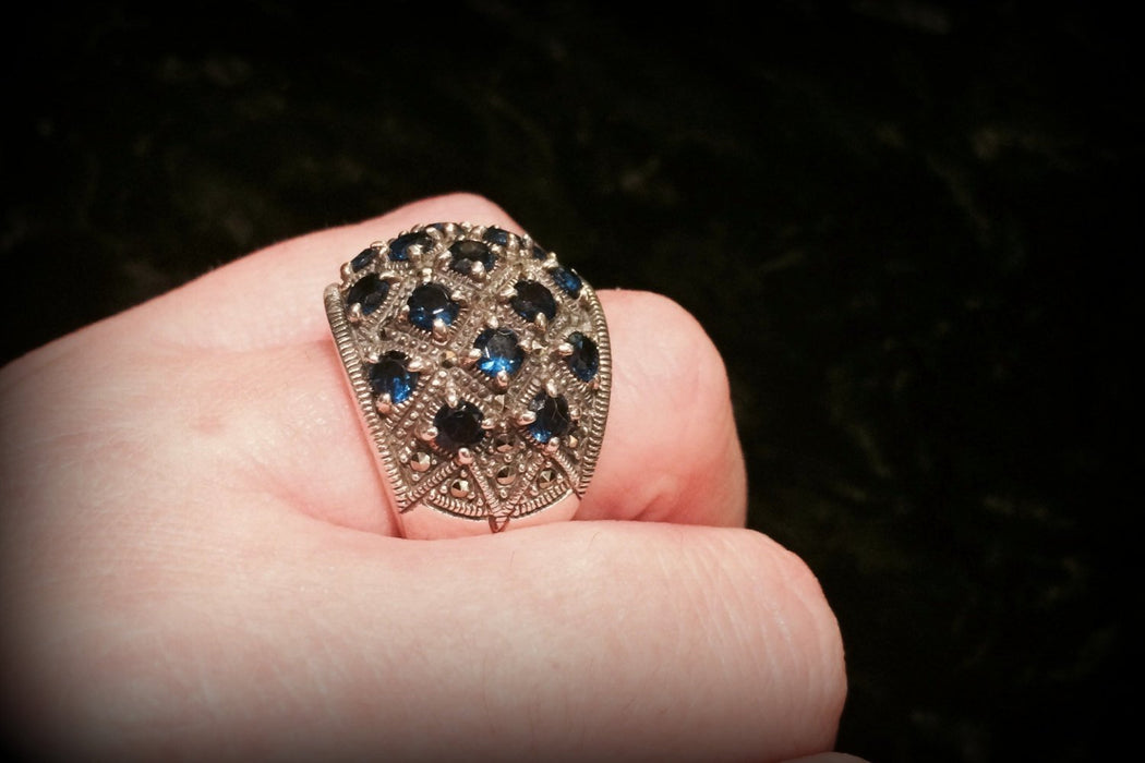 Sapphire Blue Dots ring with  Silver Marcasite - The Hirst Collection