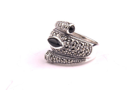 SALE Marcasite Black Oval Ring - The Hirst Collection