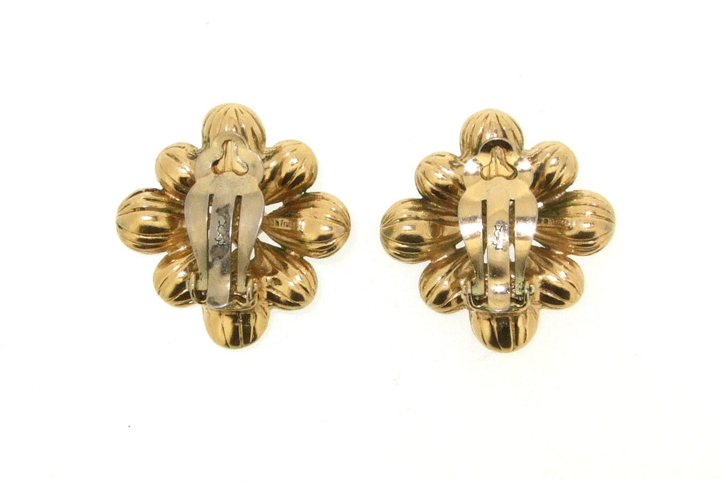 Vintage Yves Saint Laurent Earrings Gold and Green Crystal Clip Ons - The Hirst Collection