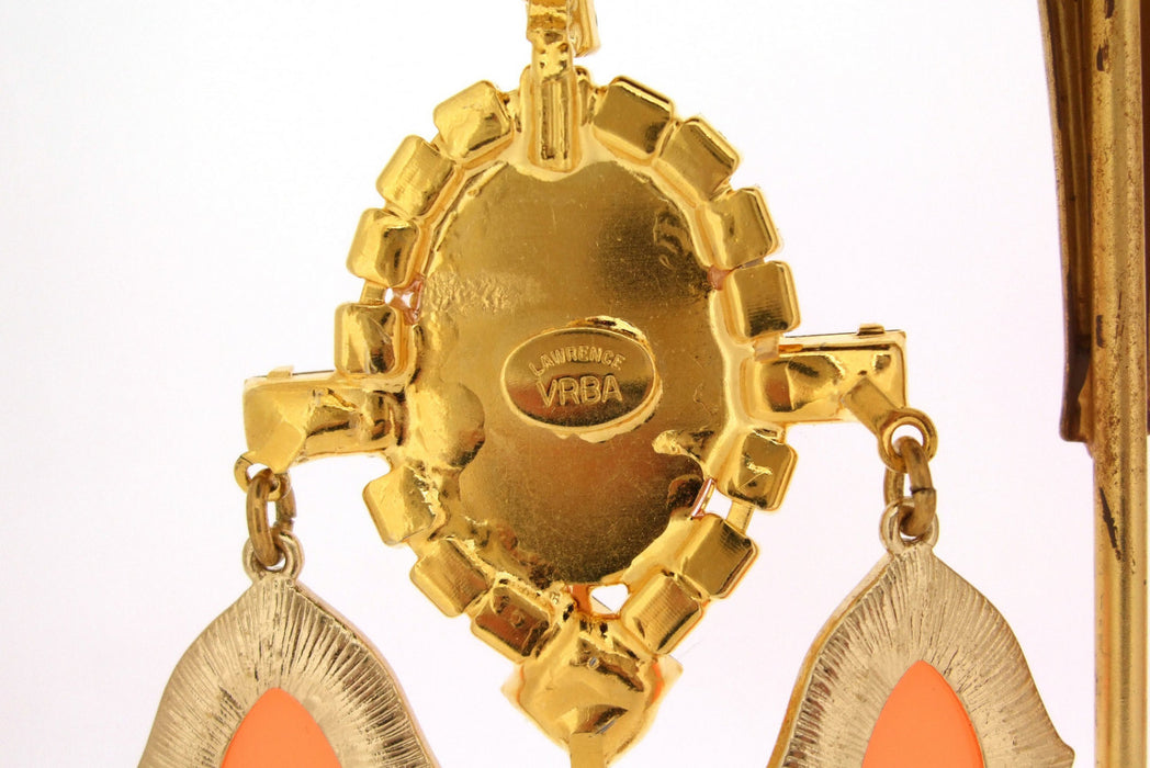Vintage Lawrence Larry Vrba  Coral Peach Pink Statement Earrings - The Hirst Collection