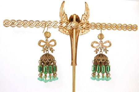 Askew London Earrings Mint and olive Green Crystal Bow - The Hirst Collection