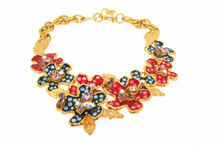 Vintage Christian Lacroix Statement Floral Necklace Enamel Crystal - The Hirst Collection