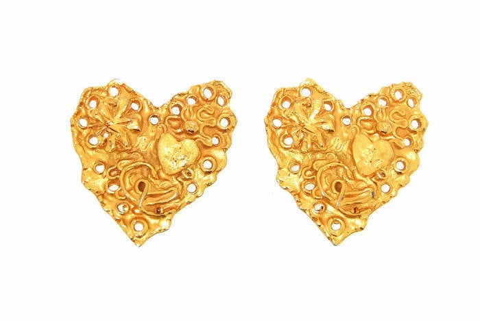 Vintage Christian Lacroix Heart Earrings Gold - The Hirst Collection