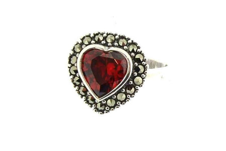 Heart Ring Silver Marcasite Antique Style - The Hirst Collection