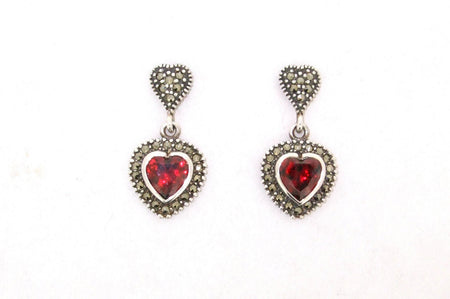Heart Earrings Silver Marcasite - The Hirst Collection