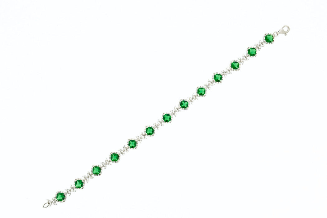 Emerald Art Deco Bracelet Silver Crystal - The Hirst Collection