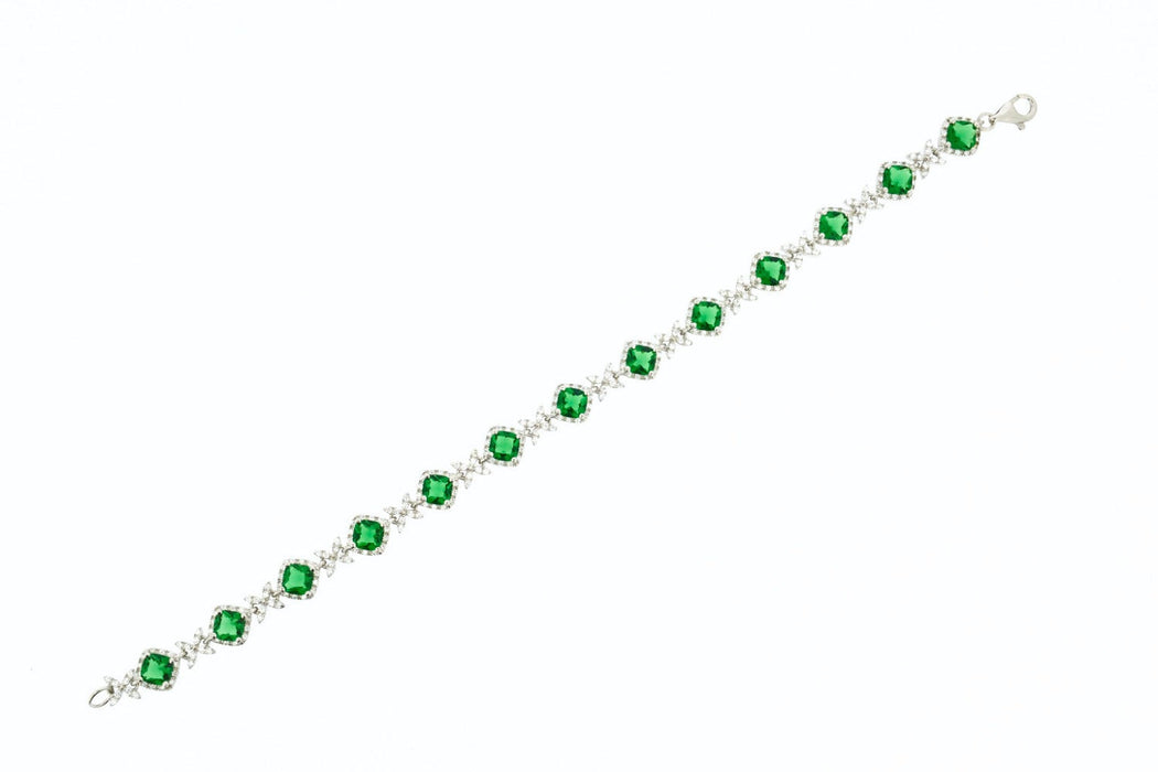 Emerald Art Deco Bracelet Silver Crystal - The Hirst Collection