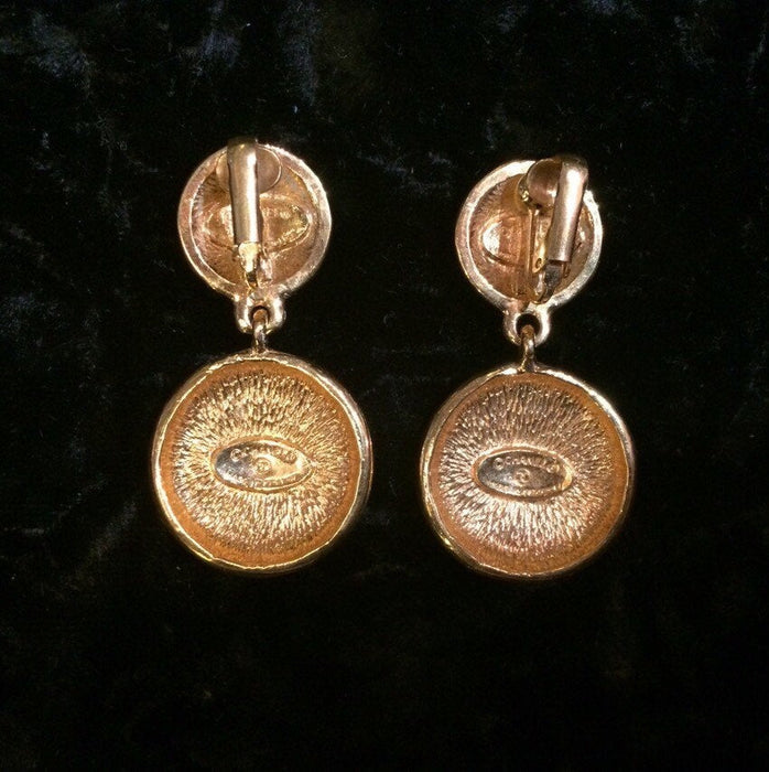 Vintage Chanel Earrings CC Logo gold drop 1980s - The Hirst Collection