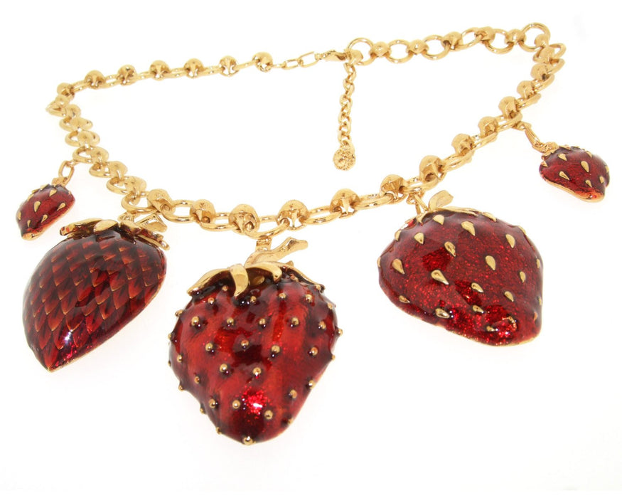 Strawberry Necklace Red Enamel Gold - The Hirst Collection
