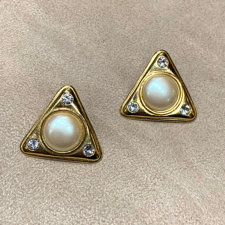 Yves Saint Laurent Pearl Triangle vintage clip on earrings - The Hirst Collection