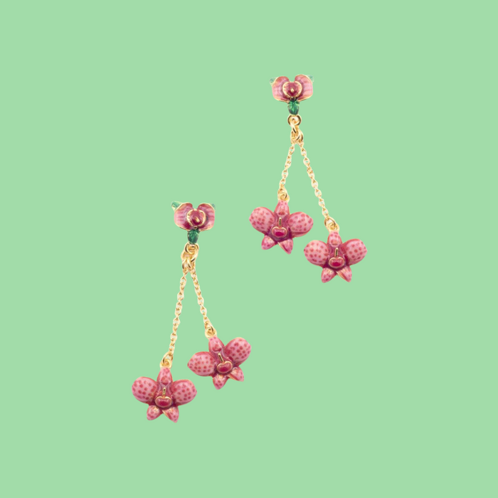 Orchid Pink Earrings on chain by Bill Skinner - The Hirst Collection