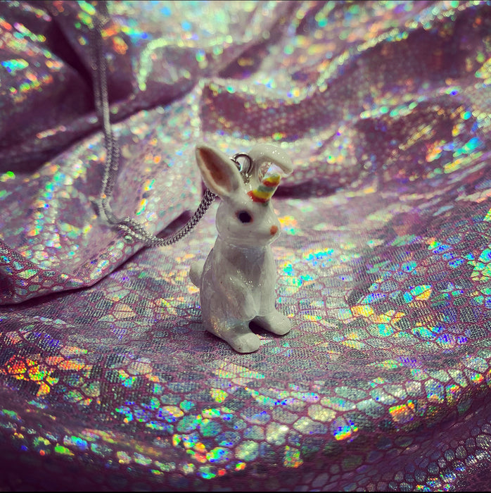 Rainbow Unicorn Bunny White Rabbit Pendant