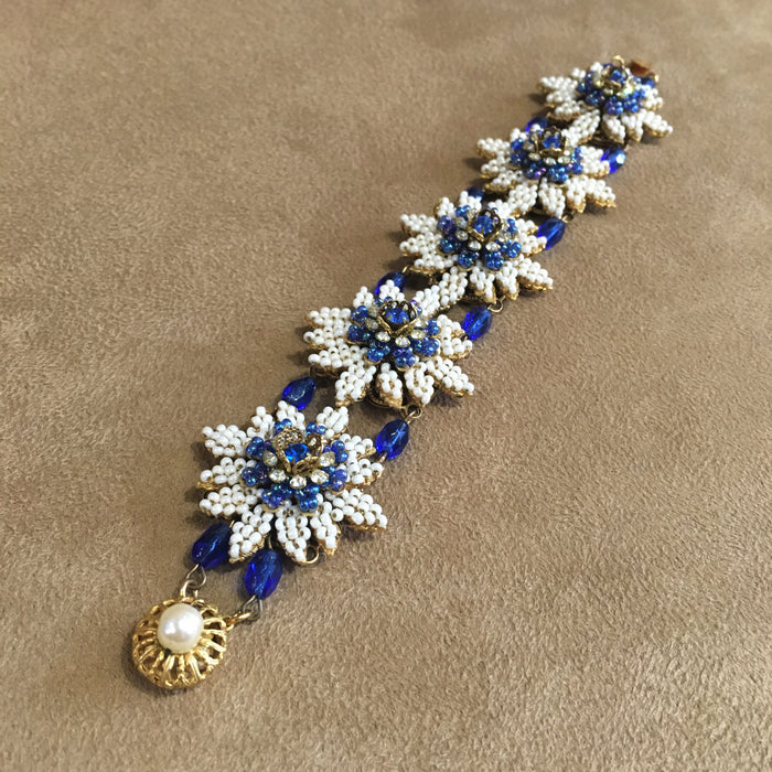 Stanley Hagler Vintage Cobalt Blue Pearl Beads Bracelet