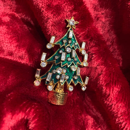 White Silver O Gold Chunky Crystals Christmas Tree Pin Brooch