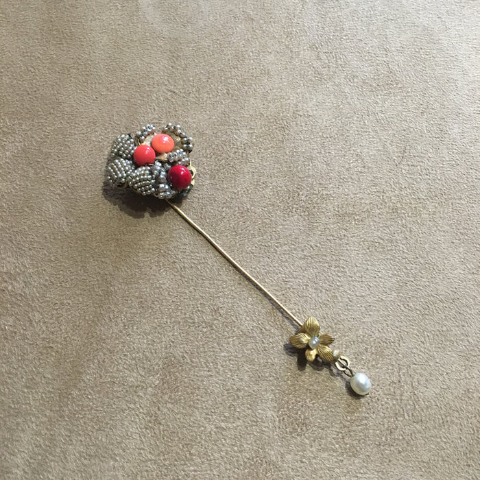 Miriam Haskell vintage pearl coral lapel pin