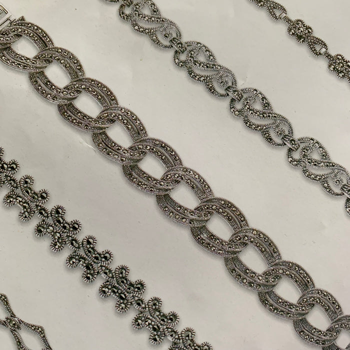 Marcasite Silver Thick Chain Bracelet