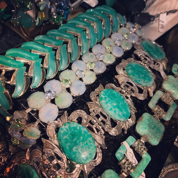 Jade Green Silver Vintage Bracelet