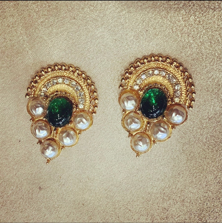 Rare earrings by Mosell in green and pearl glass - The Hirst Collection