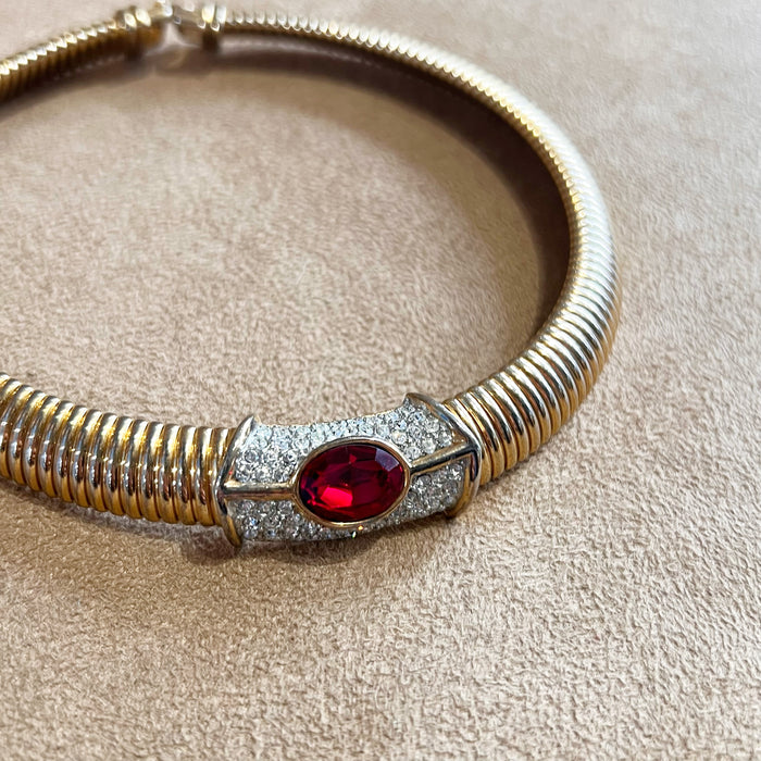 Christian Dior Red and Clear Crystal Gold Collar Necklace