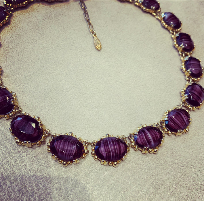 Vintage Purple Necklace by Sphinx Agate Glass - The Hirst Collection