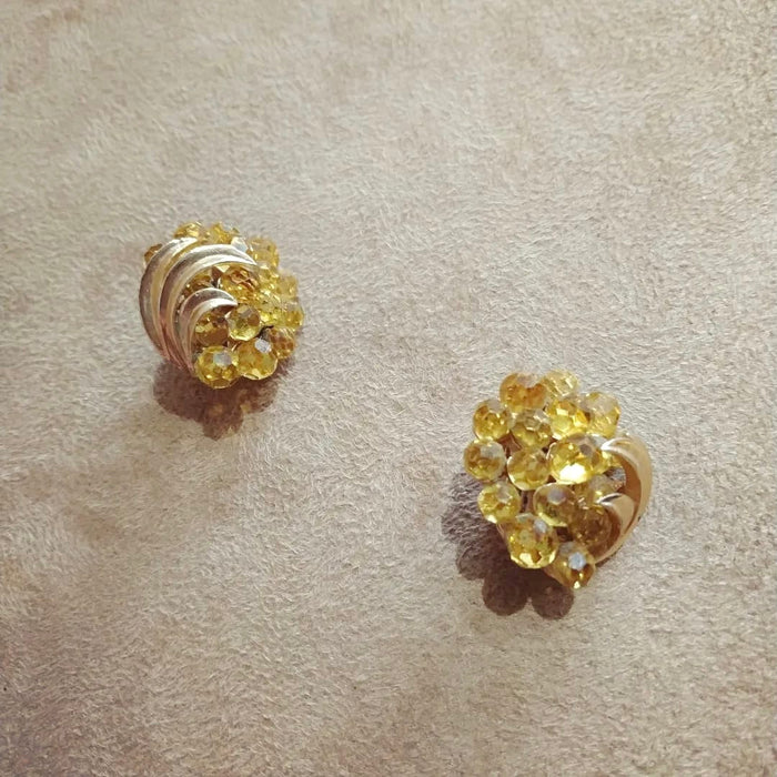 Vintage Trifari Yellow Cluster crystal  Earrings