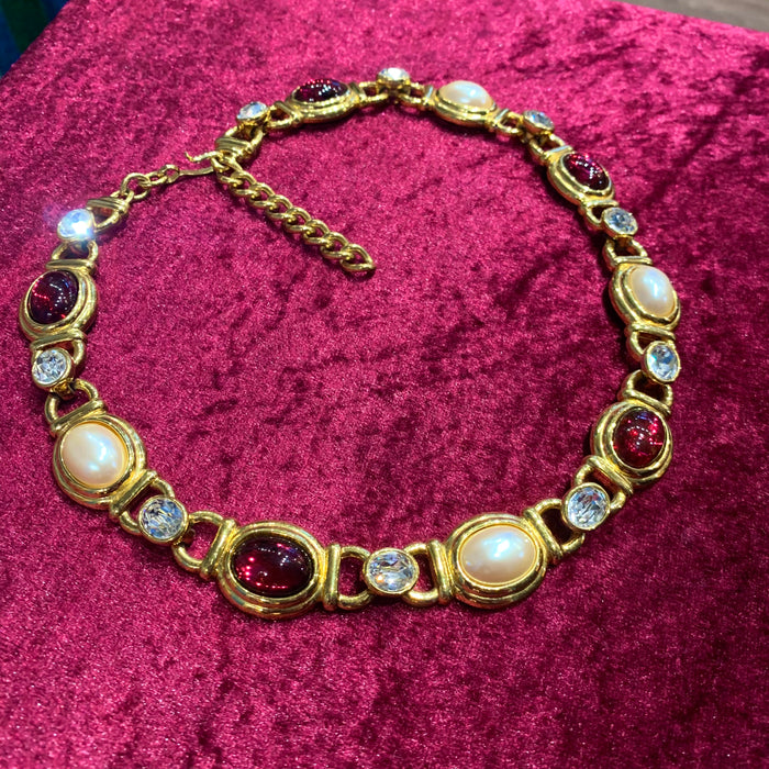 Pearl and ruby glass vintage necklace by Monet - The Hirst Collection