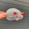 Lea Stein Gomina Glittery Silver curled cat brooch - The Hirst Collection