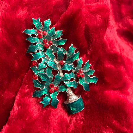 Holly Leaf Christmas tree brooch with enamel - The Hirst Collection