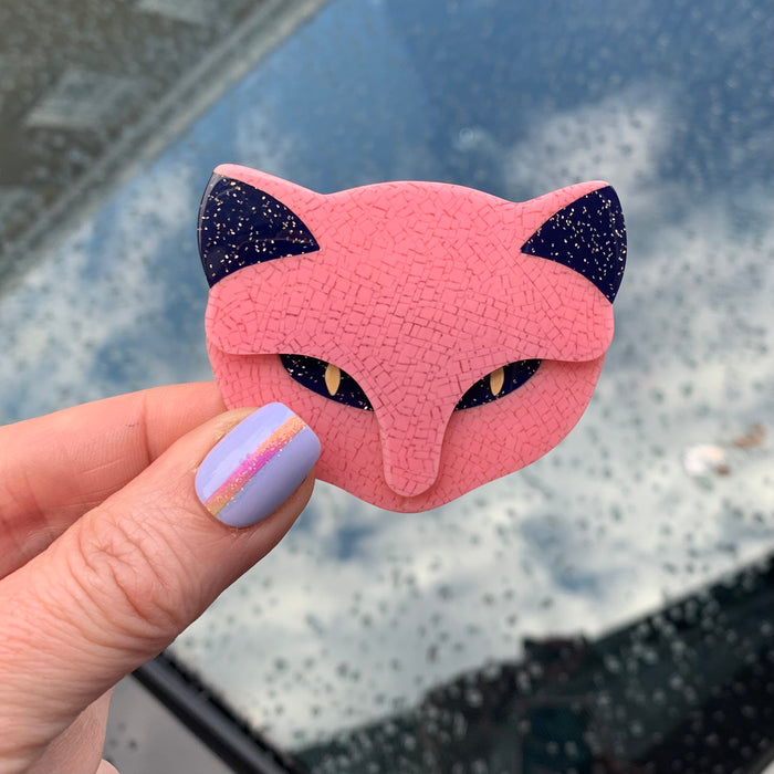 Lea stein Attila Pink Cat Face Brooch