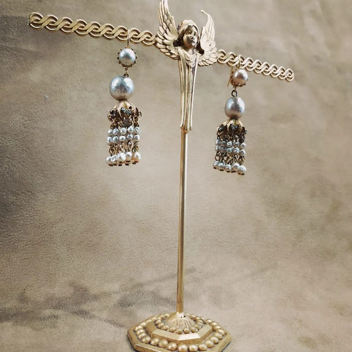 Miriam Haskell Grey Pearl Chandelier earrings