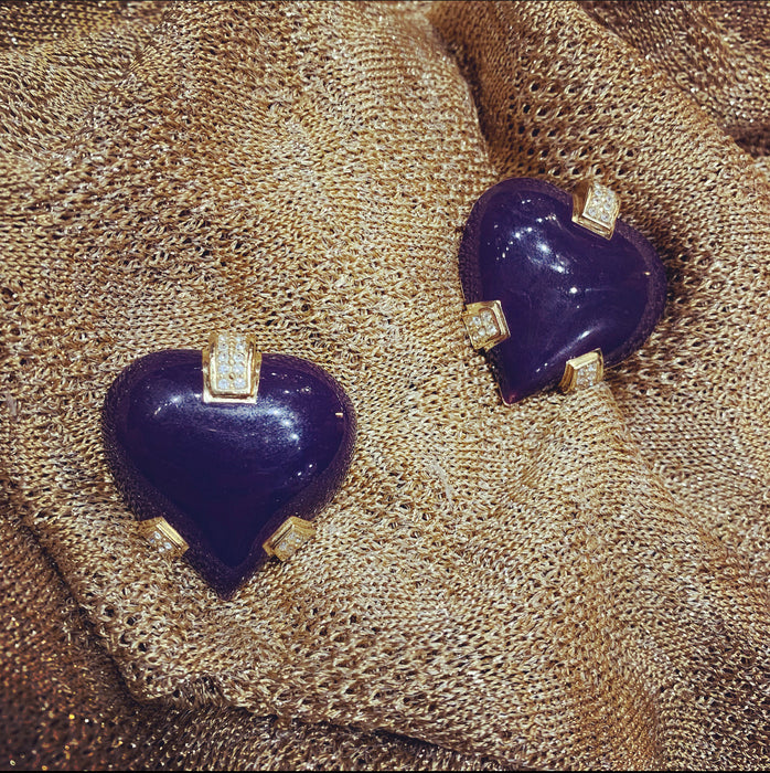 Dior heart purple clip on earrings - The Hirst Collection