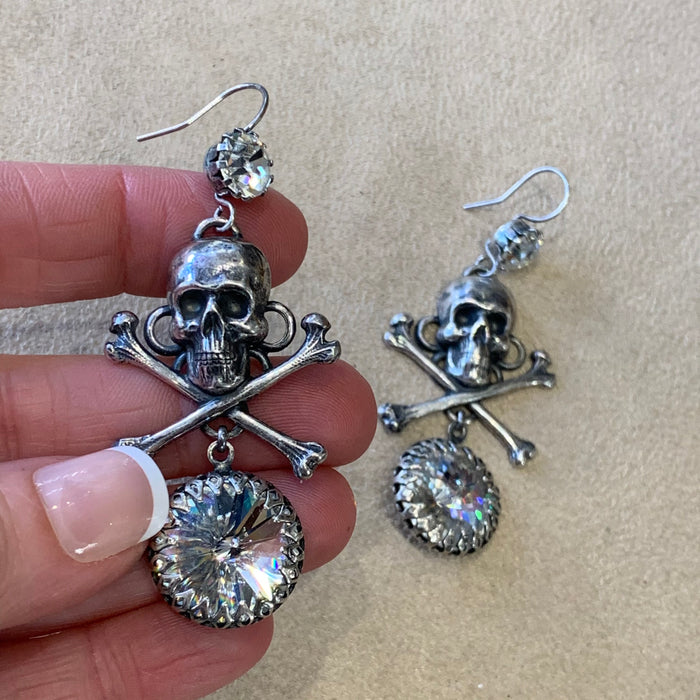 Askew London Skull Earrings Large Silver Glass Chandelier Pierced Unsigned - The Hirst Collection