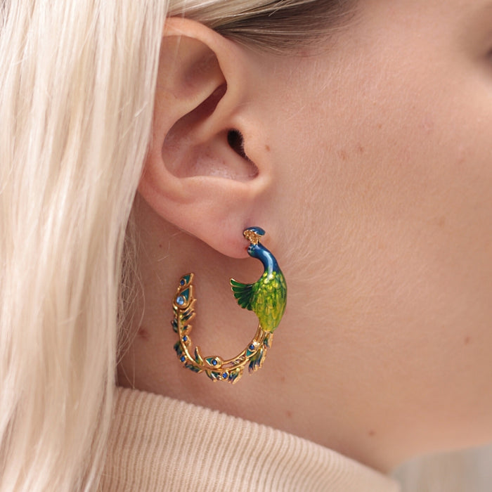 Peacock hoop earrings  by Bill Skinner