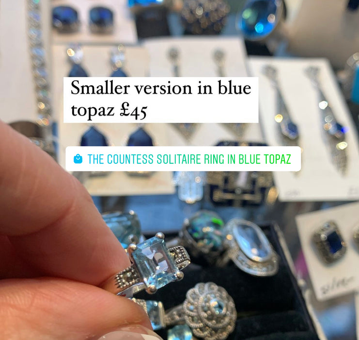 The Countess Solitaire ring in Blue Topaz