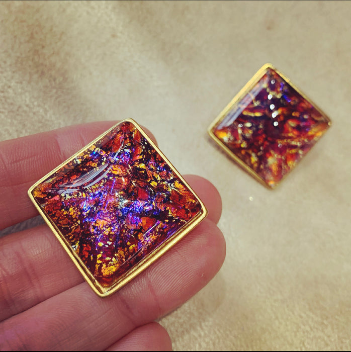 Yves Saint Laurent Dichroic glass clip on earrings in pink amber - The Hirst Collection