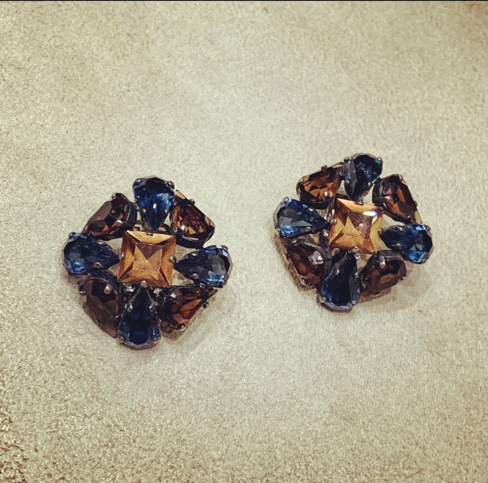 Christian Dior Vintage Earrings 1962 blue and brown - The Hirst Collection